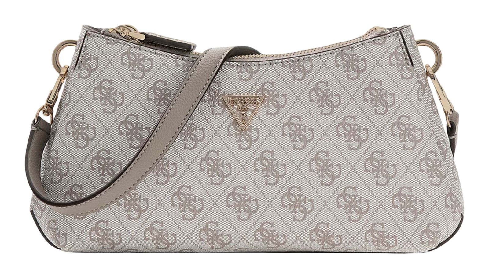 GUESS Noelle II Tri Compartment Shoulder Crossbody Bag Dark Taupe Logo GUESS Noelle II Tri Compartment Shoulder Crossbody Bag Dark Taupe Logo