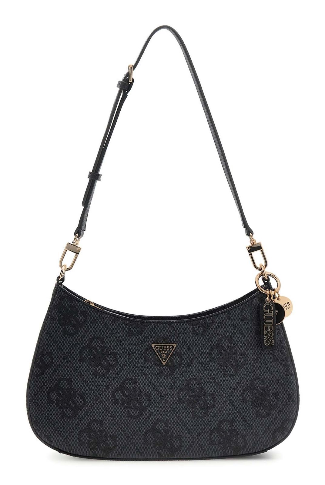 GUESS Noelle II Top Zipper Shoulder Bag Coal Logo