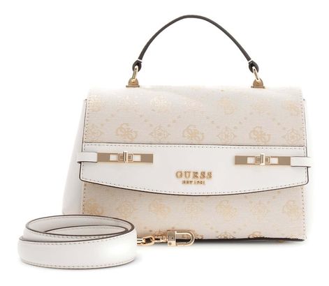 GUESS Melinda Logo Top Handle Bag Cream White Logo