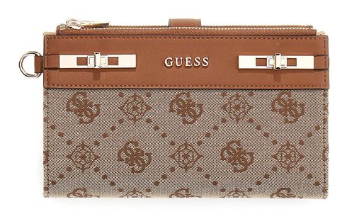 GUESS Melinda Logo SLG Double Zip Organizer Latte Logo