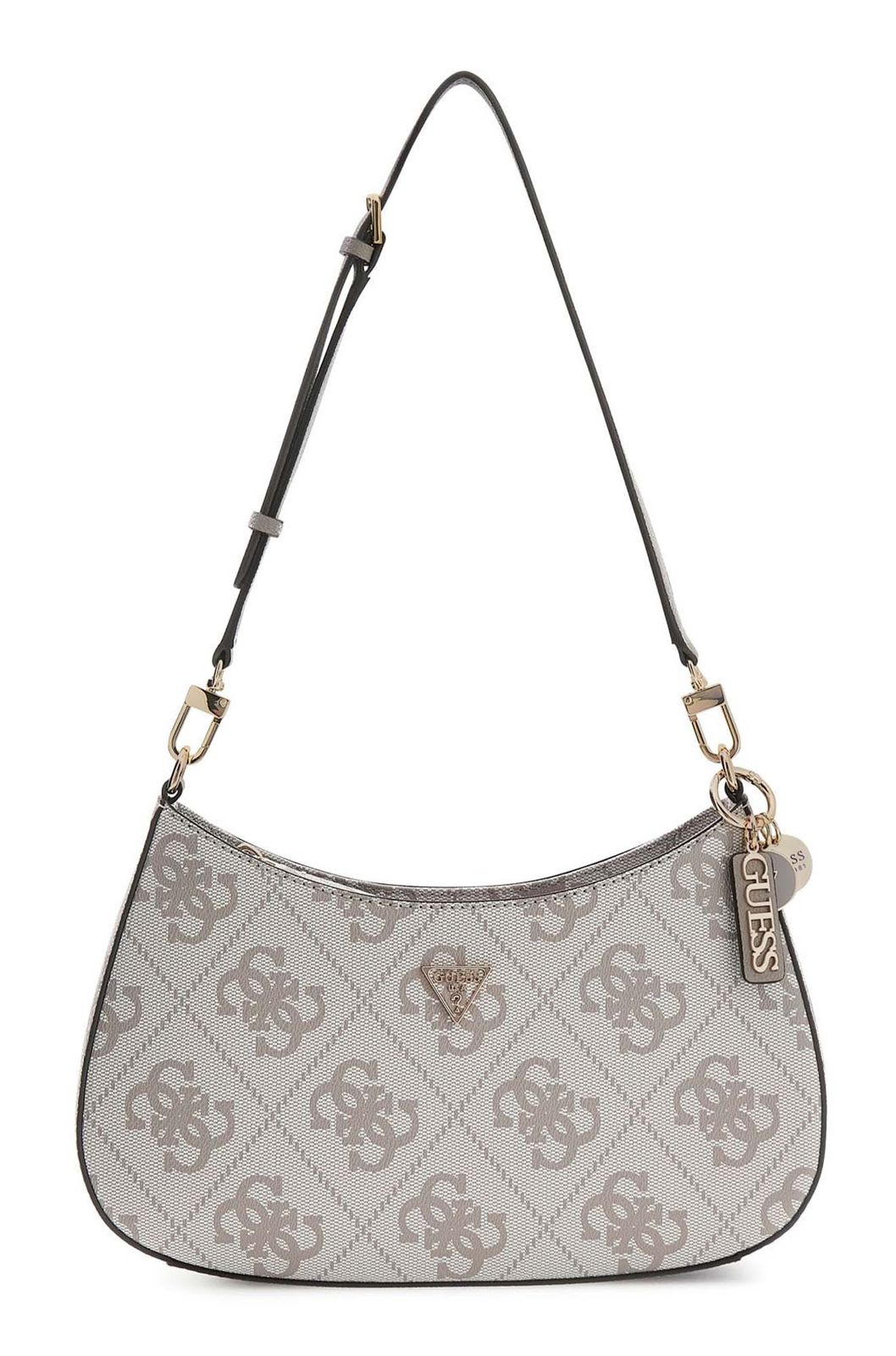 GUESS Noelle II Top Zipper Shoulder Bag Dark Taupe Logo