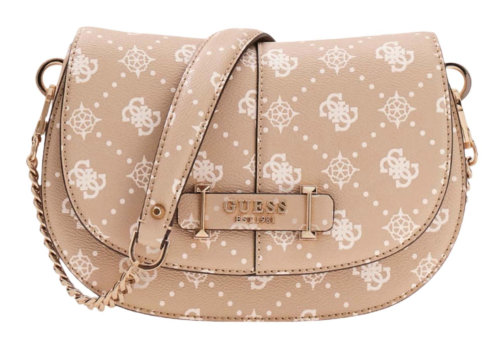 GUESS Carrie Logo Flap Shoulder Bag Biscotti Logo GUESS Carrie Logo Flap Shoulder Bag Biscotti Logo
