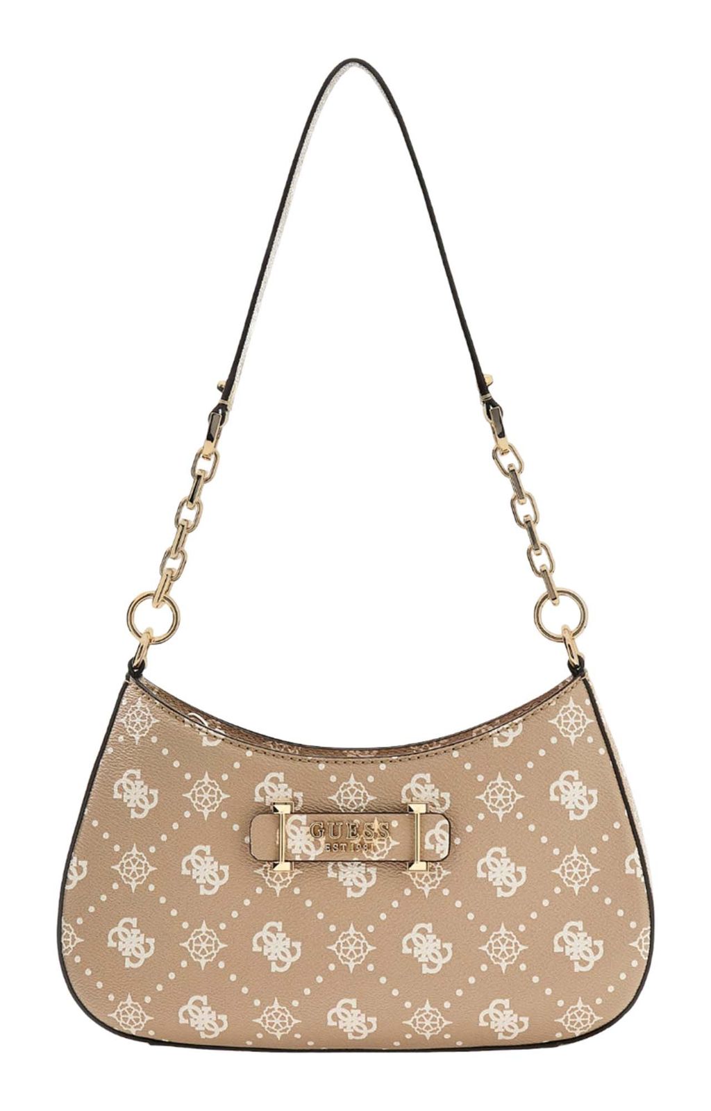 GUESS Carrie Logo Top Zip Shoulder Bag Biscotti Logo