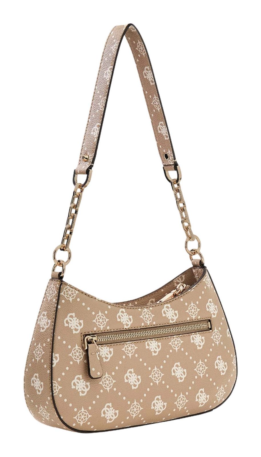 GUESS Carrie Logo Top Zip Shoulder Bag Biscotti Logo GUESS Carrie Logo Top Zip Shoulder Bag Biscotti Logo