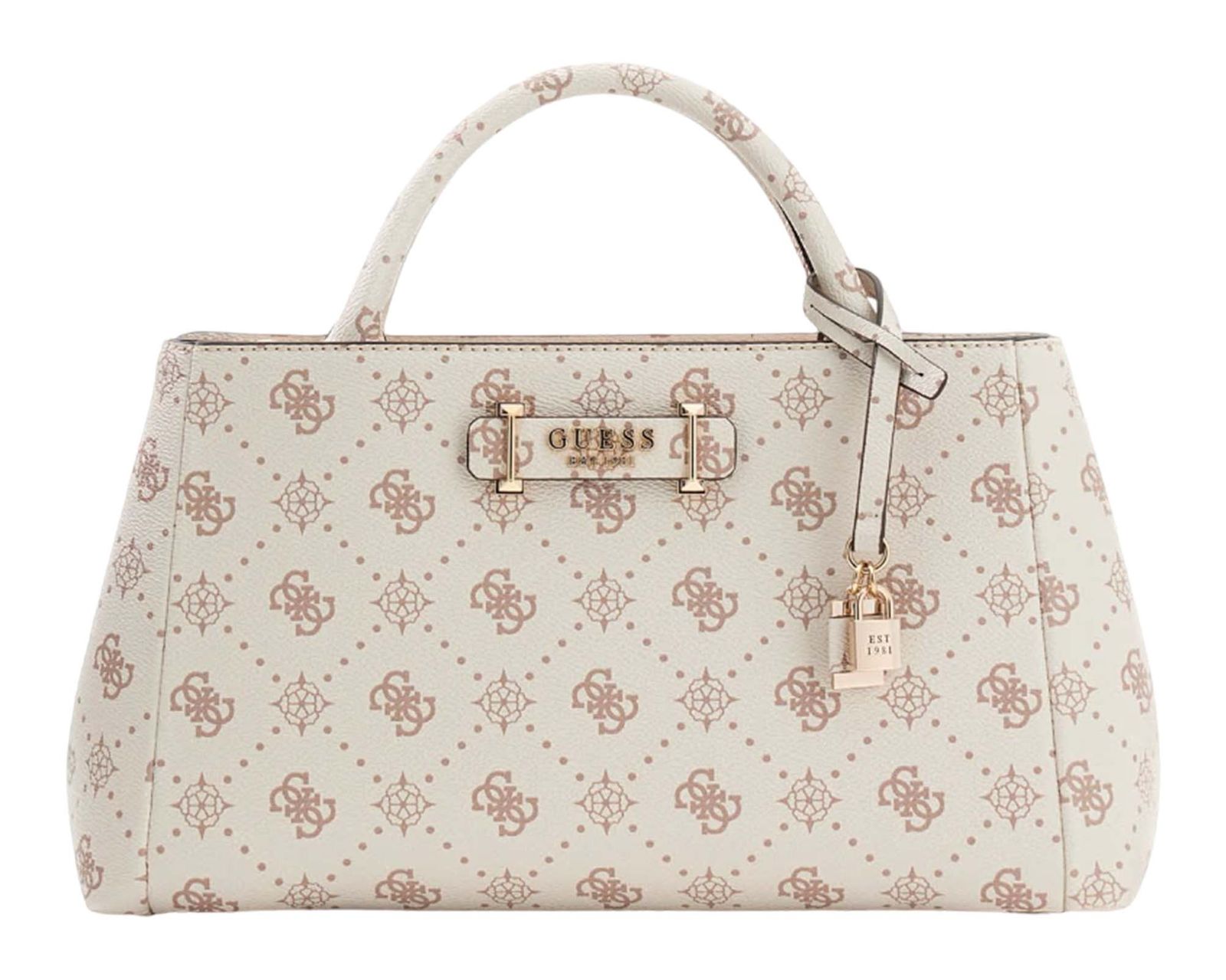 GUESS Carrie Logo Girlfriend Satchel Vanilla Logo GUESS Carrie Logo Girlfriend Satchel Vanilla Logo