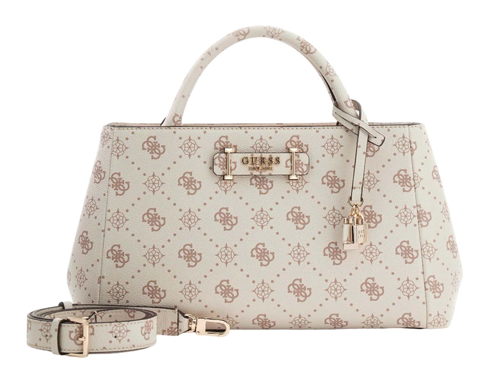 GUESS Carrie Logo Girlfriend Satchel Vanilla Logo