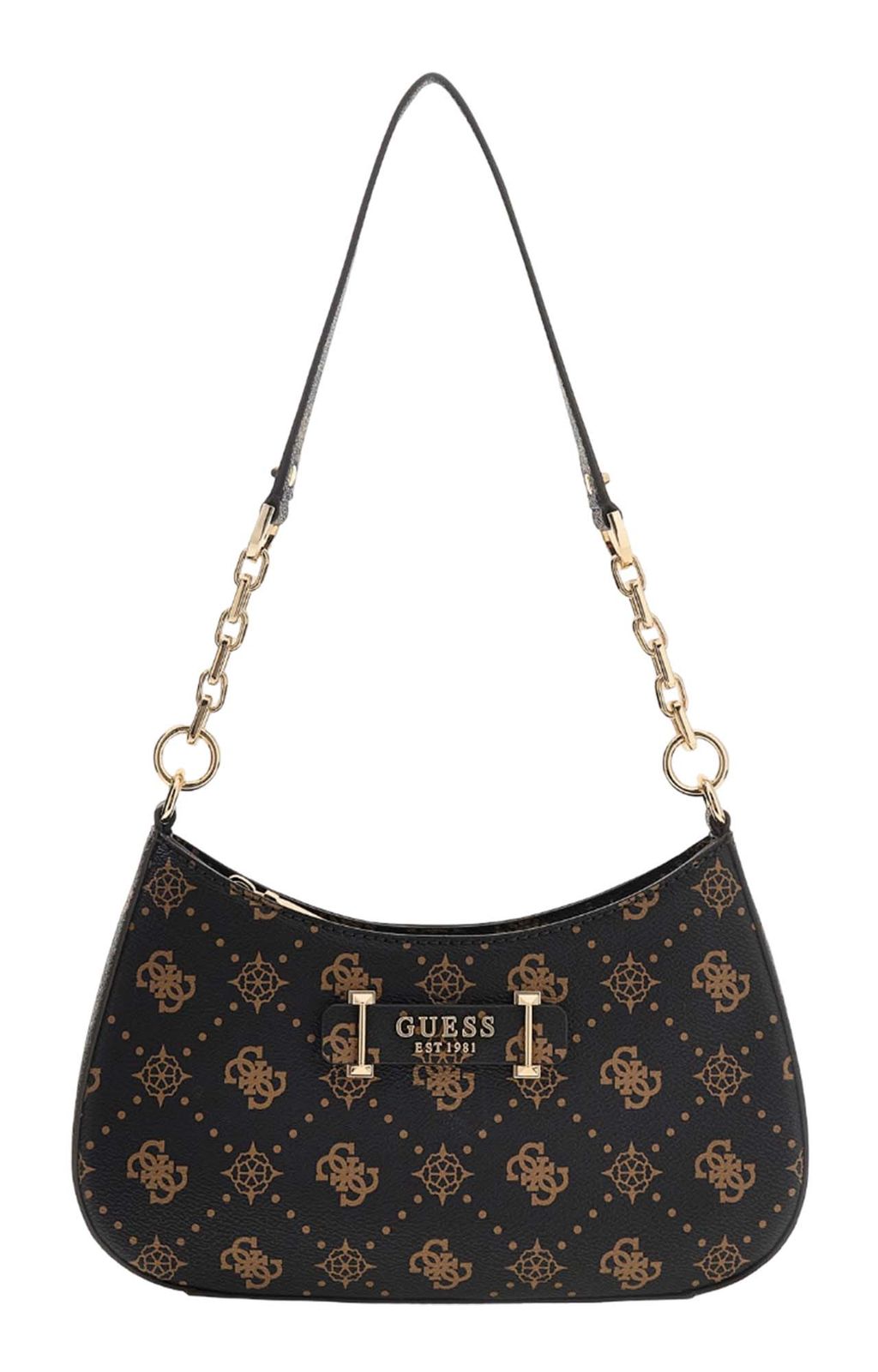 GUESS Carrie Logo Top Zip Shoulder Bag Espresso Logo