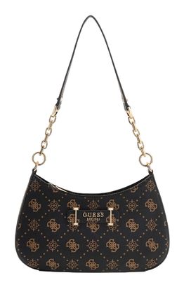 GUESS Carrie Logo Top Zip Shoulder Bag Espresso Logo
