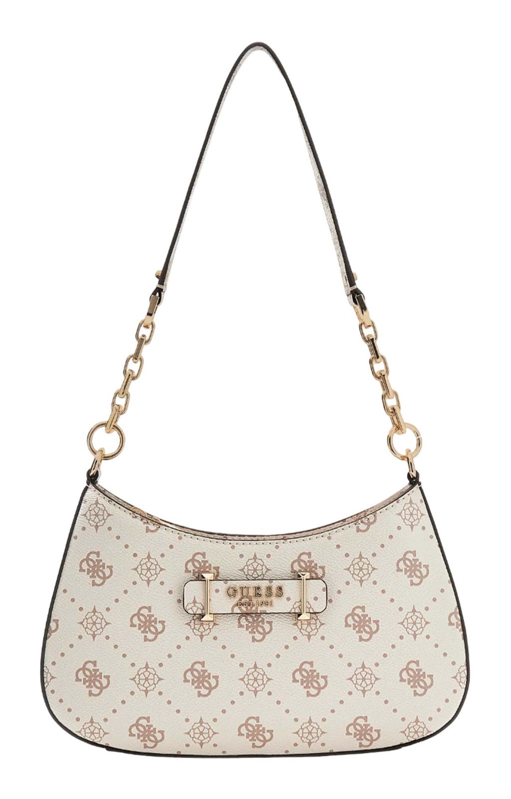GUESS Carrie Logo Top Zip Shoulder Bag Vanilla Logo