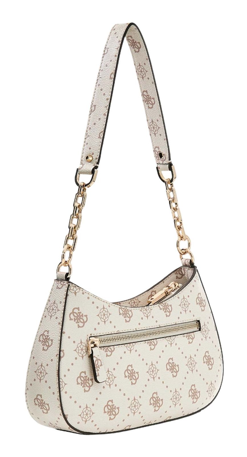 GUESS Carrie Logo Top Zip Shoulder Bag Vanilla Logo GUESS Carrie Logo Top Zip Shoulder Bag Vanilla Logo