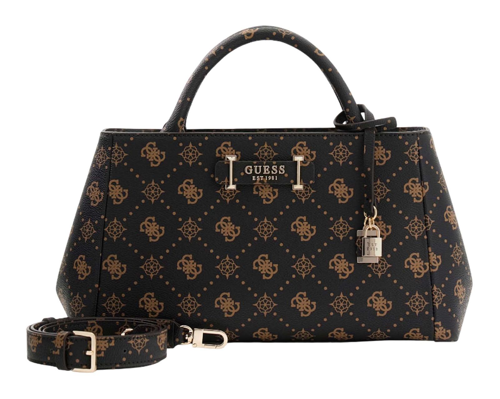 GUESS Carrie Logo Girlfriend Satchel Espresso Logo