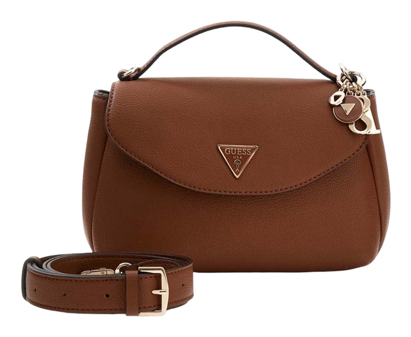 GUESS Evie Top Handle Flap Bag Cognac