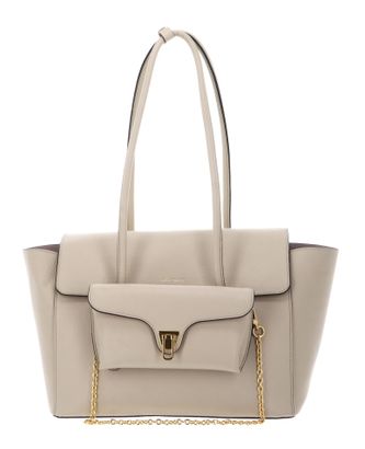 COCCINELLE Double Beat Grained Leather Handbag Sandshell