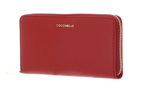 COCCINELLE Metallic Soft Wallet Grained Leather Scarlet