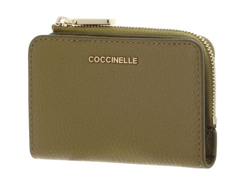 COCCINELLE Metallic Shiny Smooth Leather Card Holder Seagrass