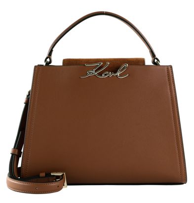 KARL LAGERFELD COTE D AZUR K / Signature Top Handle Suede M Dark Tan