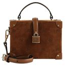 KARL LAGERFELD COTE D AZUR K/Autograph Padlock Trunk Suede S Dark Tan