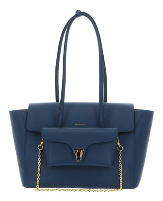 COCCINELLE Double Beat Grained Leather Handbag Deep Blue