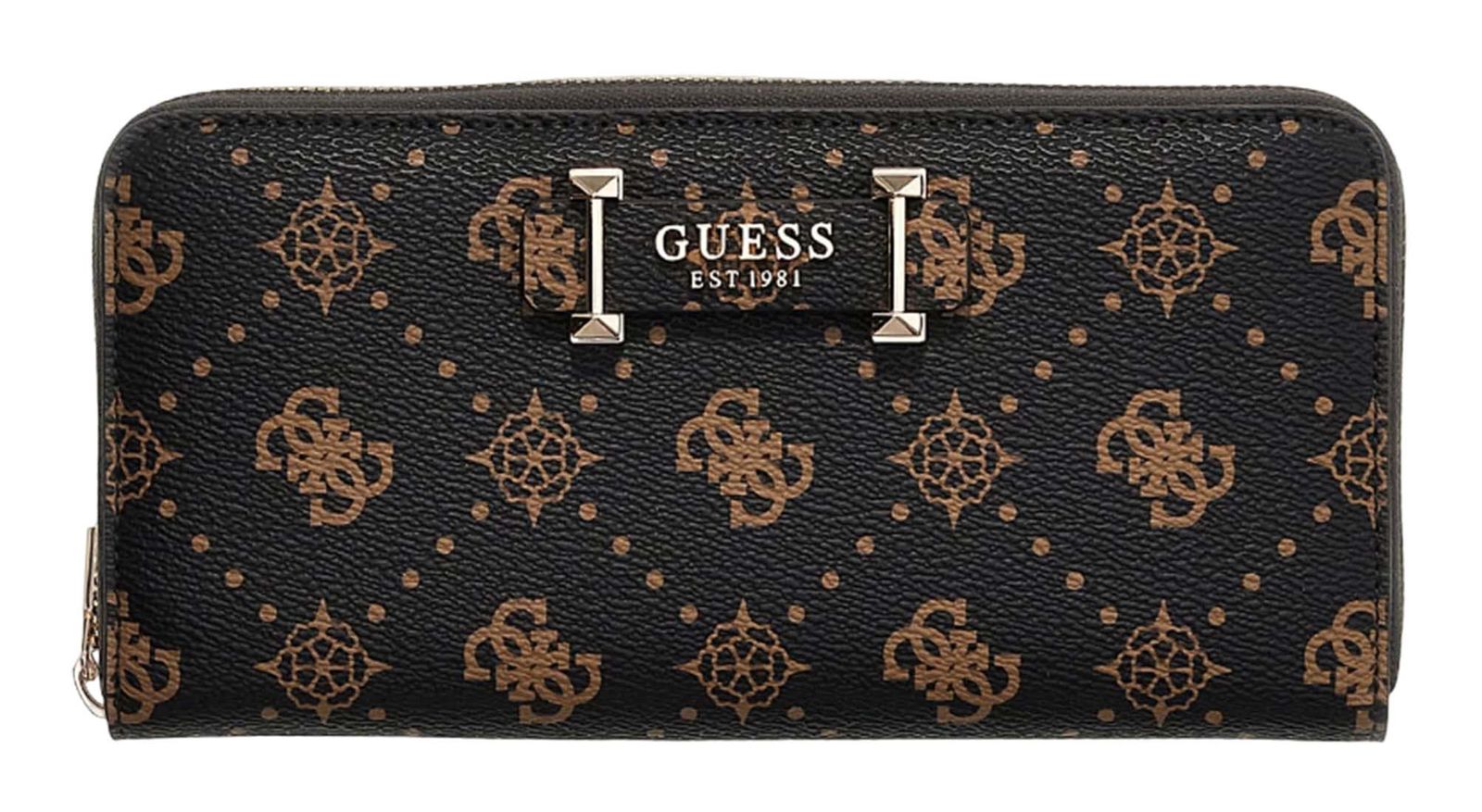 GUESS Carrie Logo Large Zip Around Wallet Espresso Logo