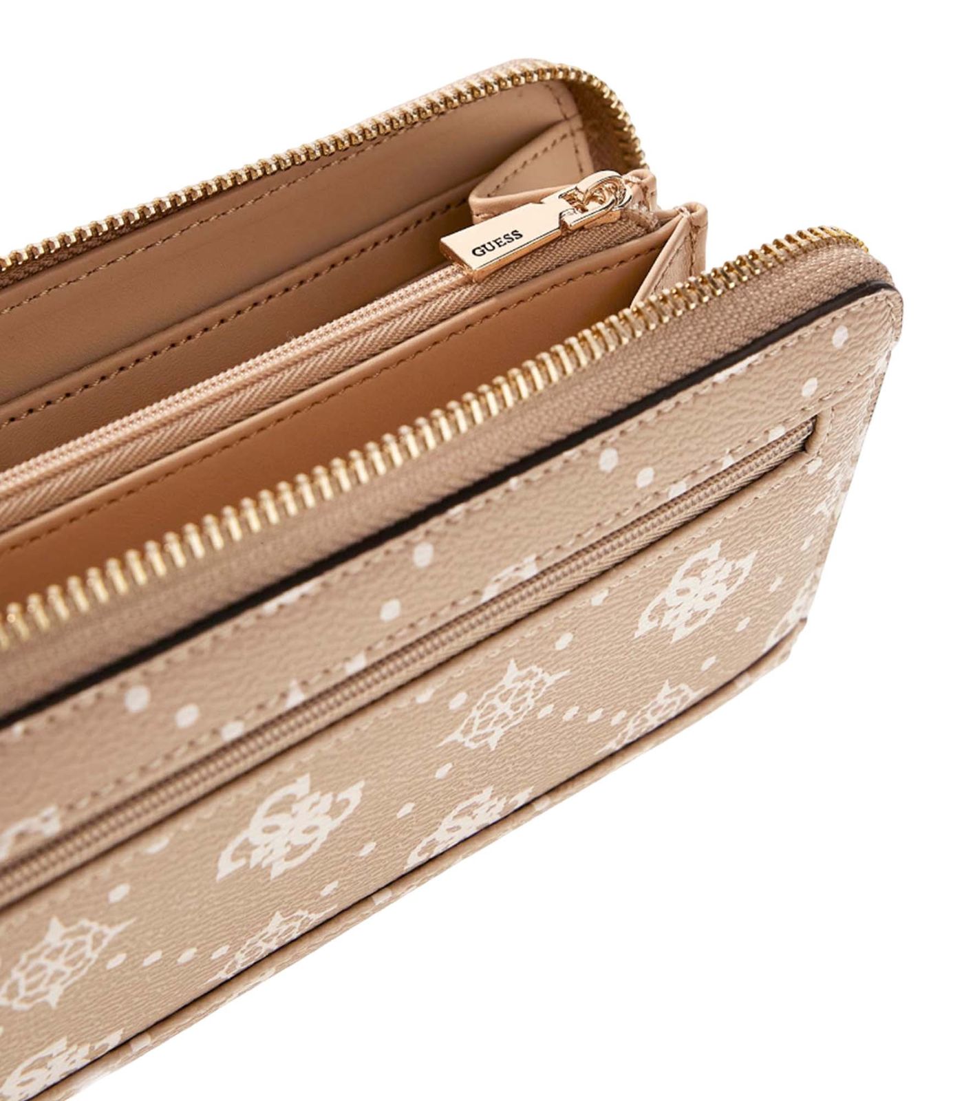 GUESS Carrie Logo Large Zip Around Wallet Biscotti Logo GUESS Carrie Logo Large Zip Around Wallet Biscotti Logo