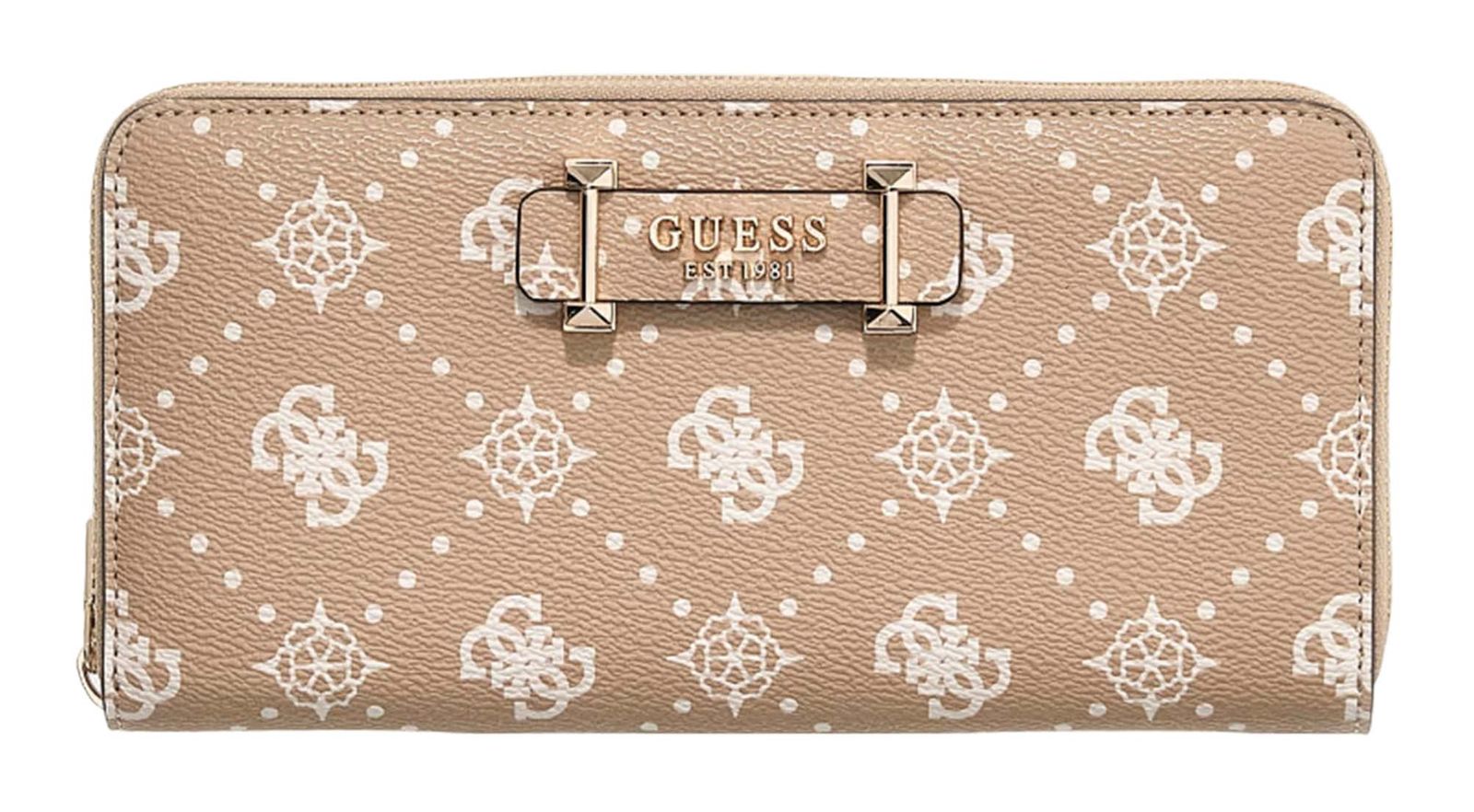 GUESS Carrie Logo Large Zip Around Wallet Biscotti Logo