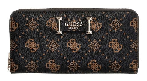 GUESS Carrie Logo Large Zip Around Wallet Espresso Logo