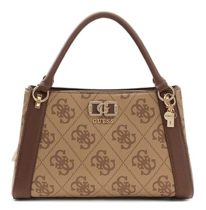 GUESS Karnilla Logo Girlfriend Satchel Latte Logo / Brown