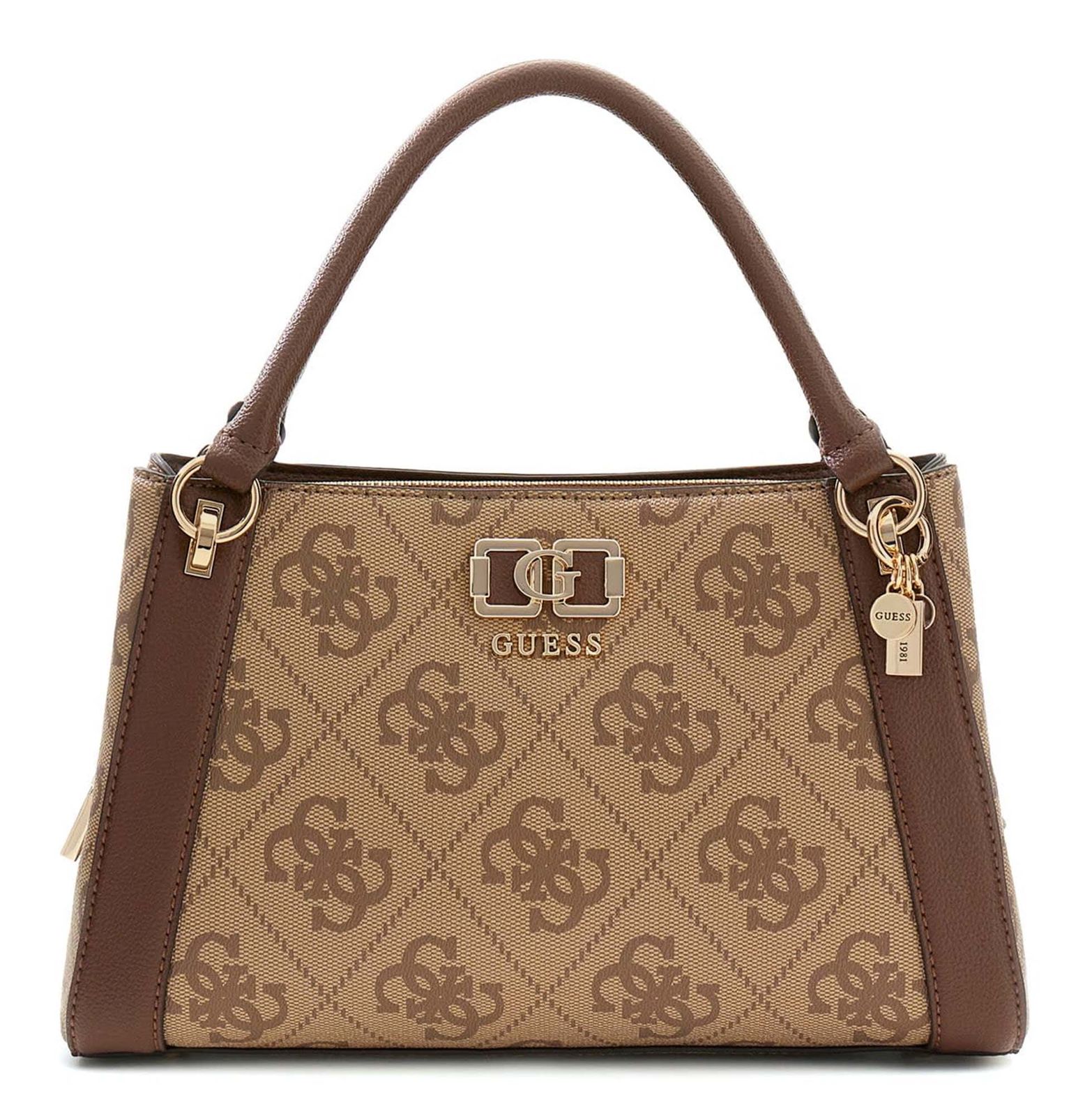 GUESS Karnilla Logo Girlfriend Satchel Latte Logo / Brown