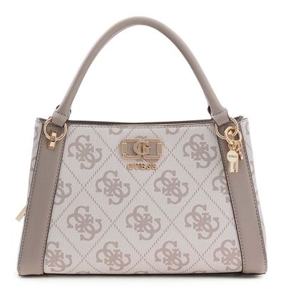 GUESS Karnilla Logo Girlfriend Satchel Dark Taupe Logo