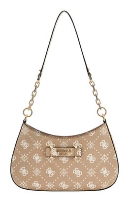GUESS Carrie Logo Top Zip Shoulder Bag Biscotti Logo