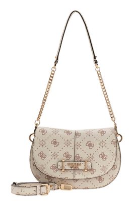 GUESS Carrie Logo Flap Shoulder Bag Vanilla Logo