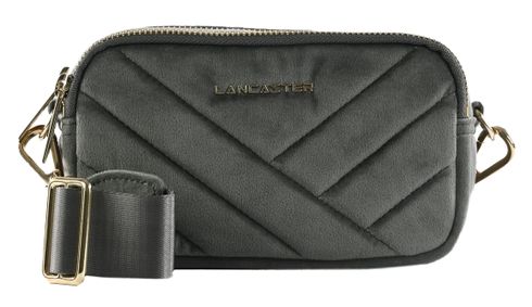 LANCASTER Velvet Matelassé Zip Crossbody Bag M Gris