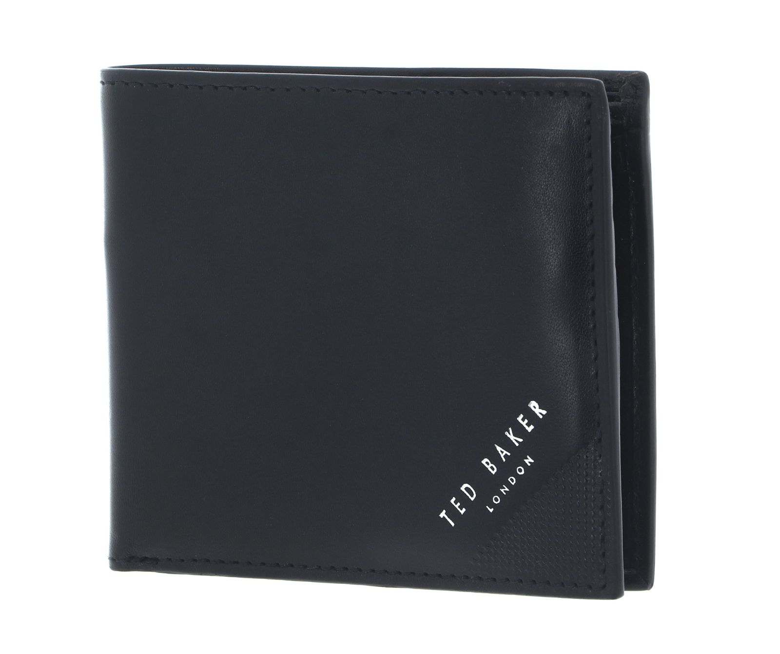 Ted Baker Embossed Corner Leather Bifold Coin Wallet Black