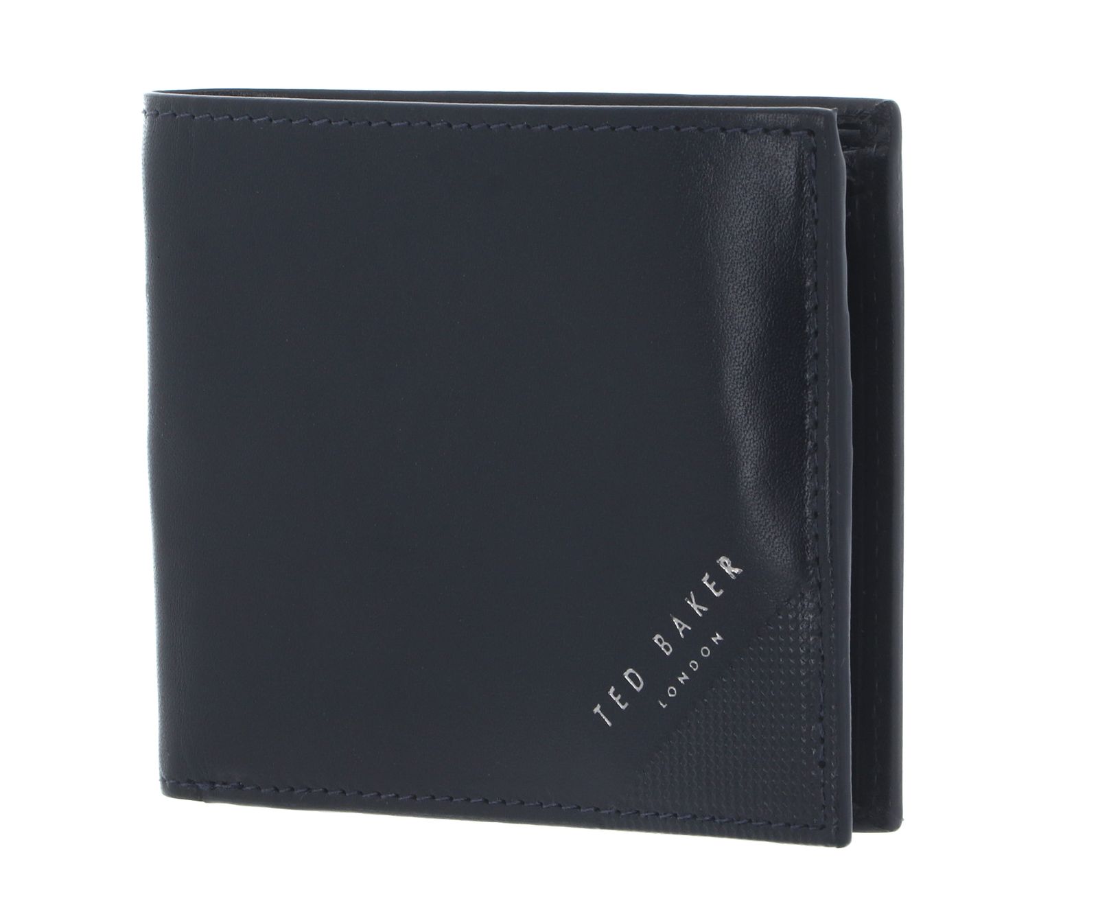 Ted Baker Embossed Corner Leather Bifold Coin Wallet Navy