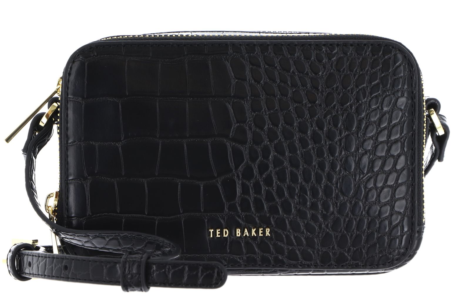 Ted Baker Stina Double Zip Croc Effect Mini Camera Bag Black