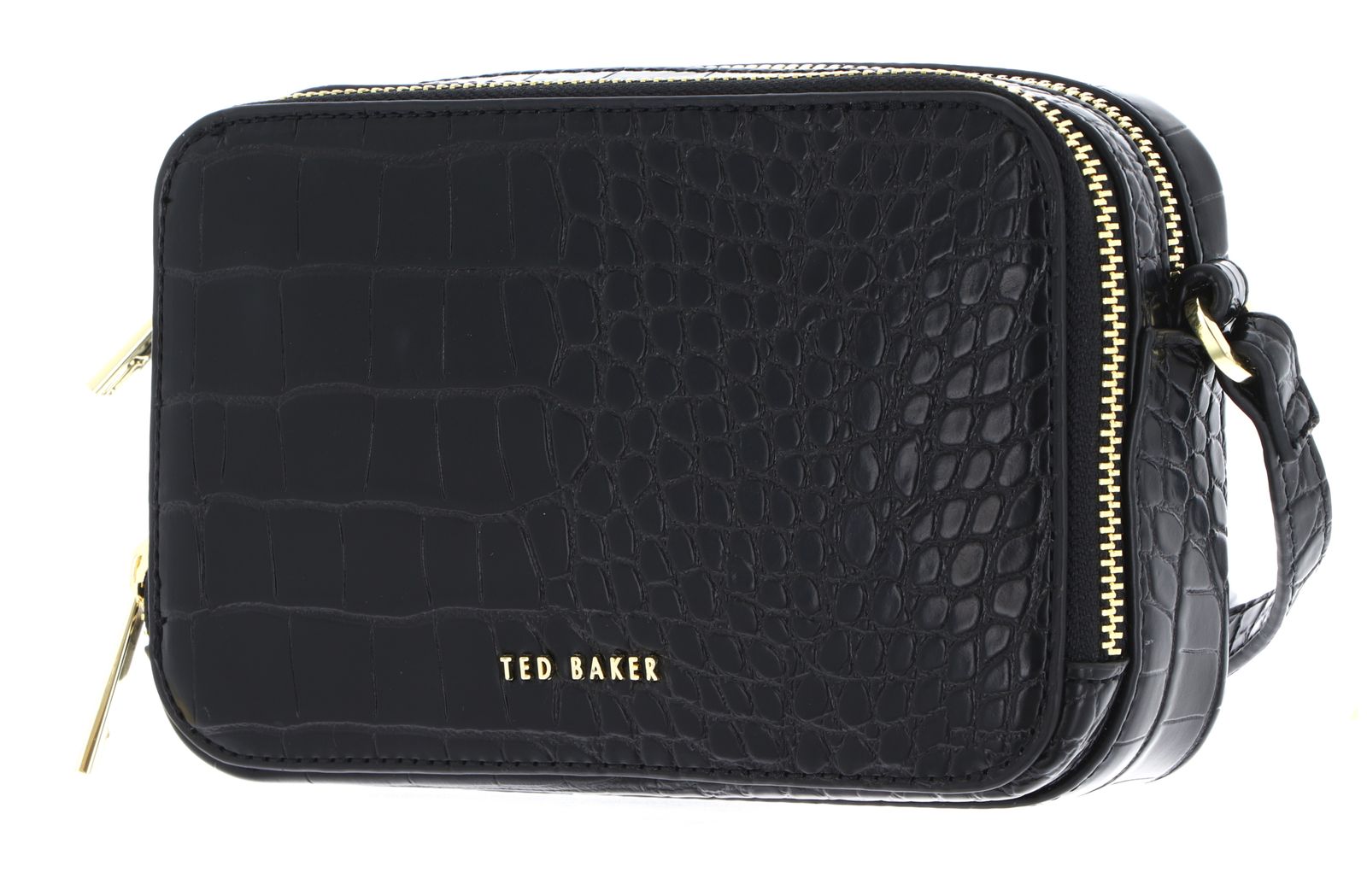Ted Baker Stina Double Zip Croc Effect Mini Camera Bag Black Ted Baker Stina Double Zip Croc Effect Mini Camera Bag Black
