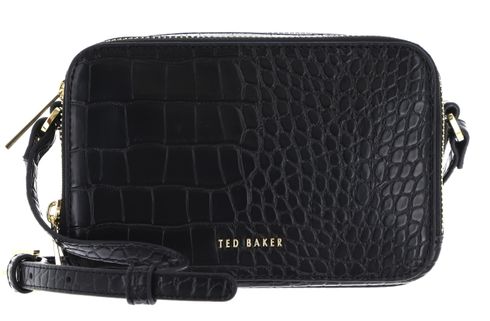 Ted Baker Stina Double Zip Croc Effect Mini Camera Bag Black