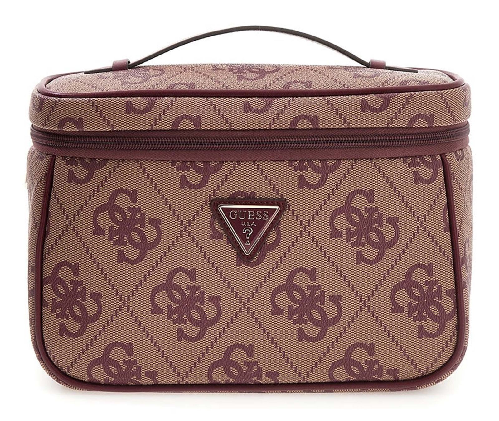 GUESS Toiletry Train Case Burgundy Logo