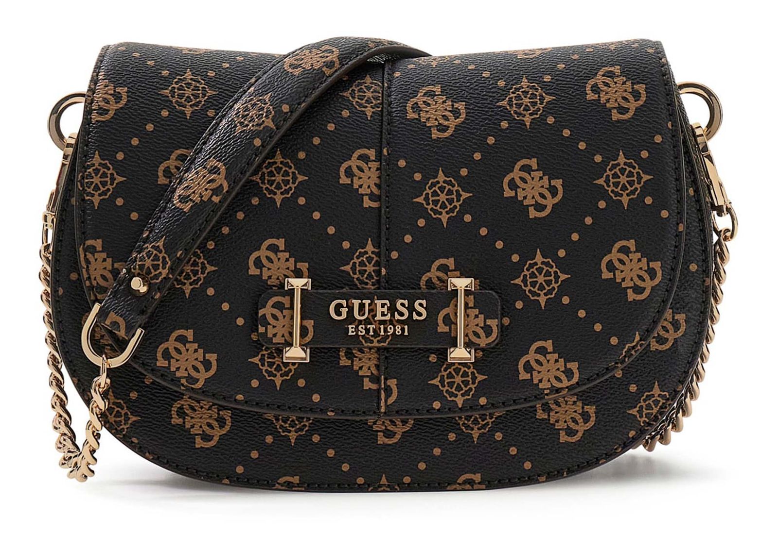 GUESS Carrie Logo Flap Shoulder Bag Espresso Logo GUESS Carrie Logo Flap Shoulder Bag Espresso Logo