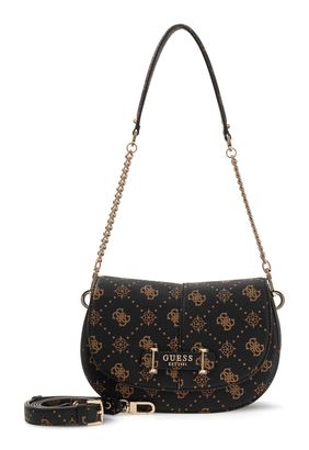 GUESS Carrie Logo Flap Shoulder Bag Espresso Logo