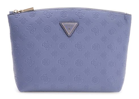 GUESS Wilder Top Zip Cosmetic Bag XL Grey Blue Logo