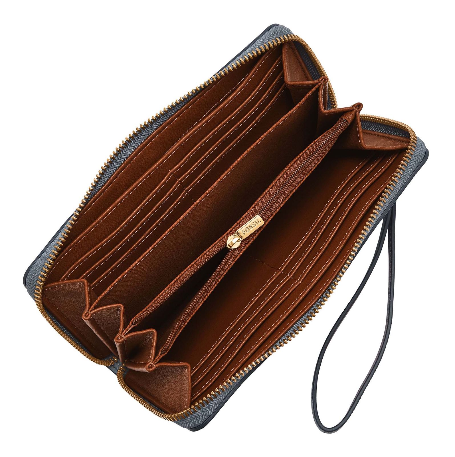 FOSSIL Logan RFID Zip Around Clutch Nostalgia Blue FOSSIL Logan RFID Zip Around Clutch Nostalgia Blue