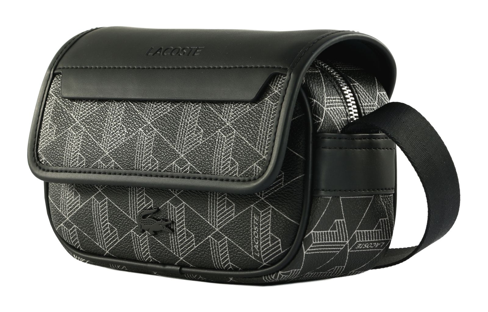 LACOSTE The Blend Messenger Bag XS Monogram Noir Gris LACOSTE The Blend Messenger Bag XS Monogram Noir Gris