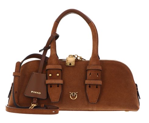 PINKO Bowling Bag Horizontal Suede + Brown - Lion - Antique Gold
