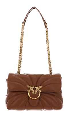 PINKO Love Puff Mini CL Sheep Nappa Quilt S Brown - Lion - Antique Gold