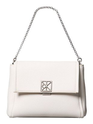 Calvin Klein Emblem HW Pebble Crossbody Bag White Alyssum