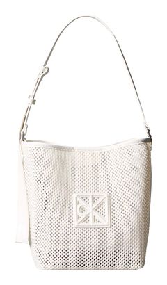 Calvin Klein Emblem Mesh Bucket Bag White Alyssum