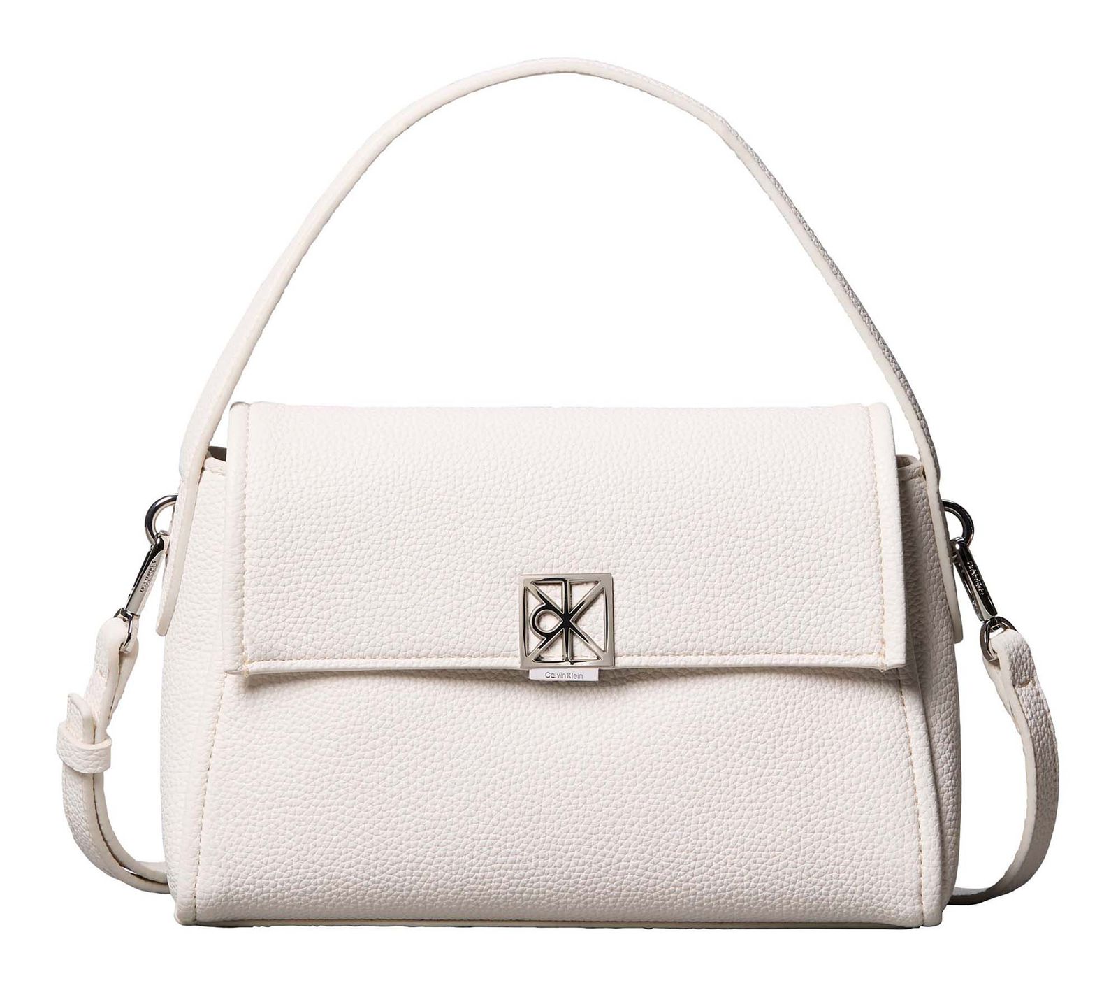 Calvin Klein Emblem HW Pebble Shoulder Bag 25 White Alyssum