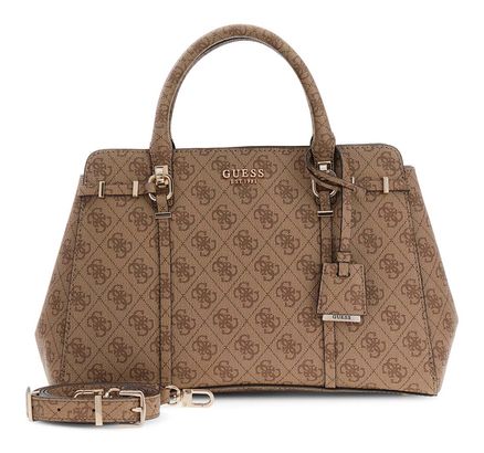 GUESS Leona Logo Multi Compartment Satchel Latte Logo