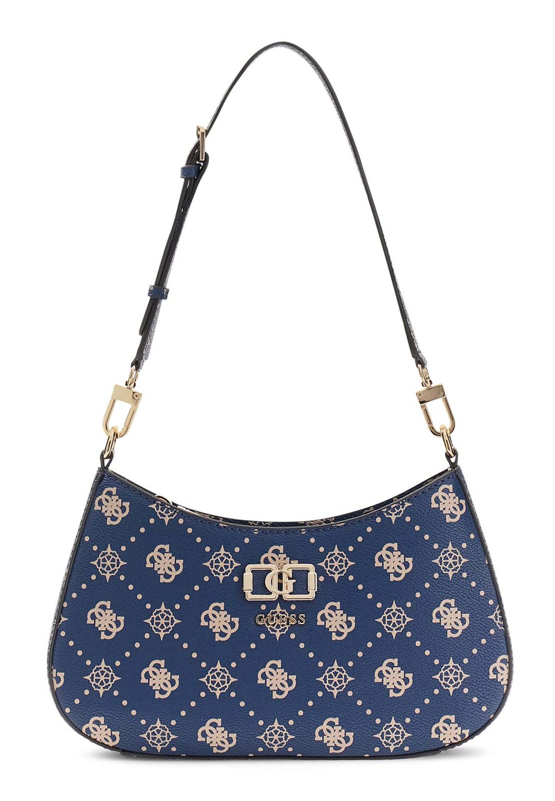 GUESS Emelie Logo Top Zip Shoulder Bag Navy Logo